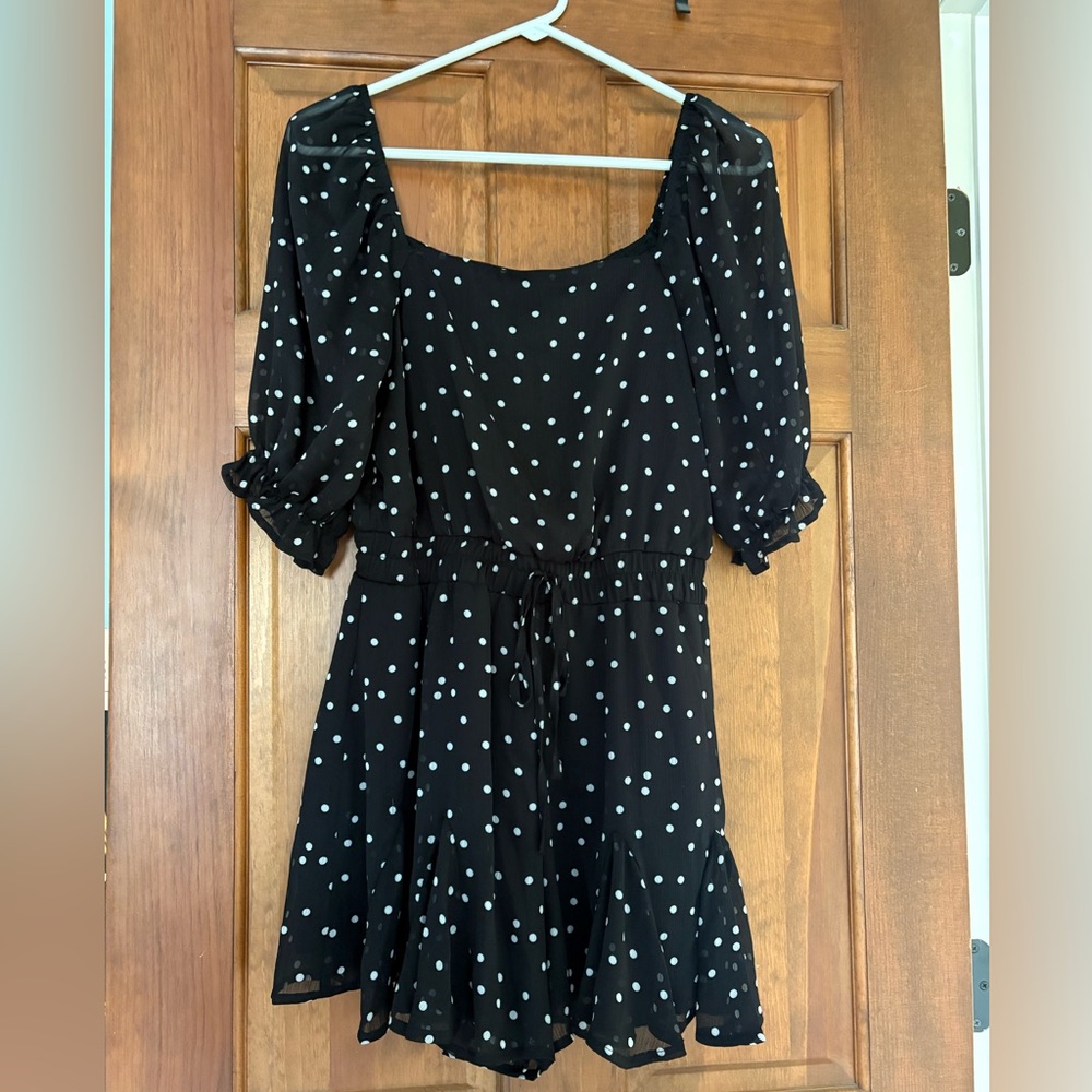 Black Polka Dot Women's Flowy Romper